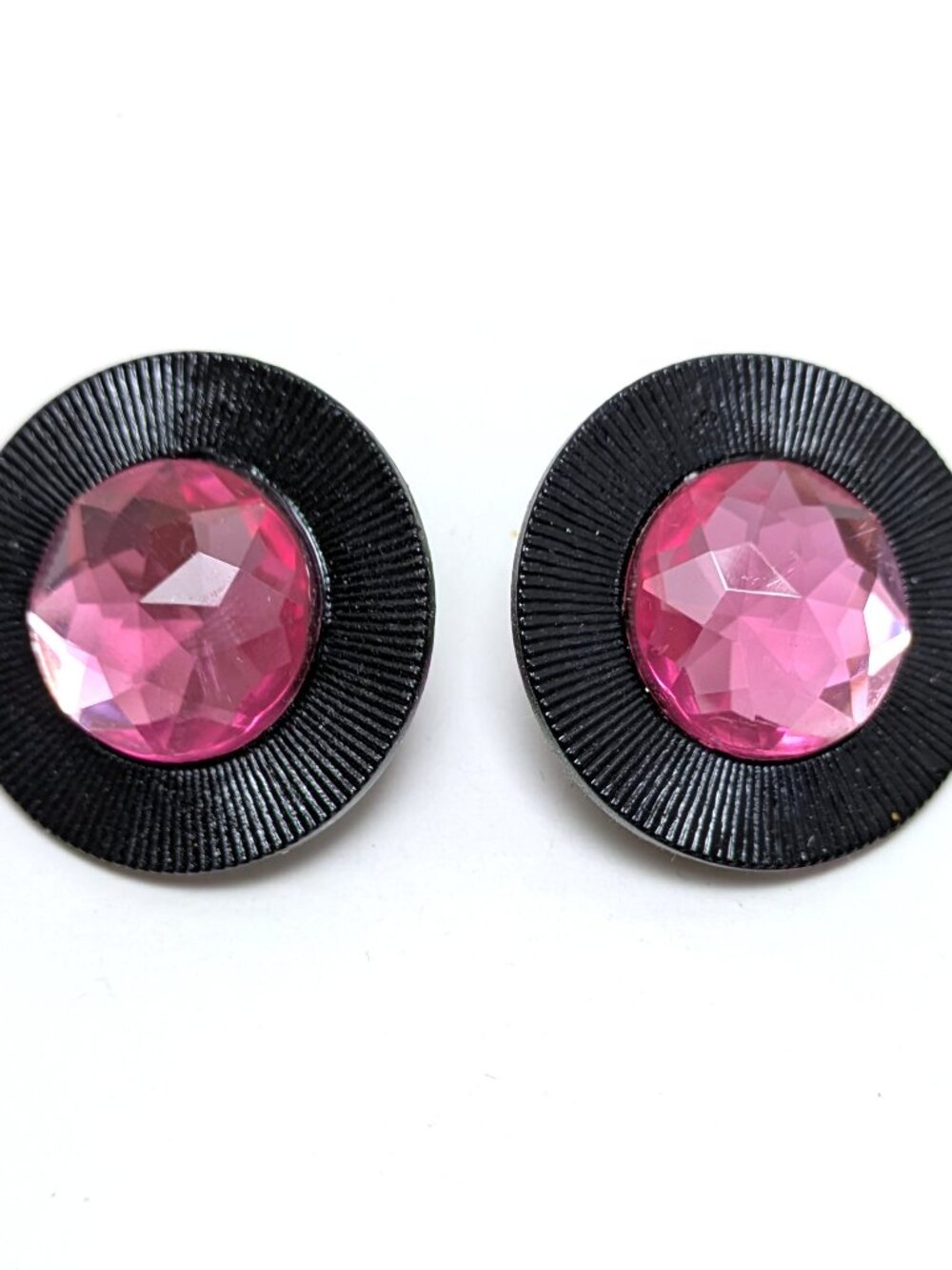 Handmade Pink Rhinestone Big Button Earrings Funky Pastel Goth Y2K Glam Grunge